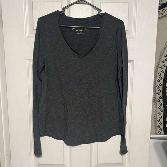 American Eagle Outfitters Tops - American Eagle Women’s Long Sleeve V-Neck – Seriously Soft Dark Gray, Size Large